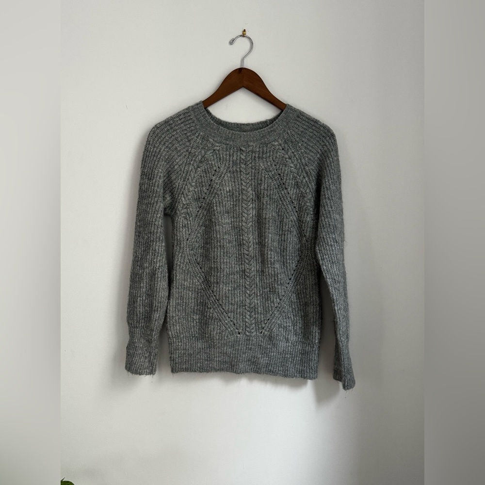 Ashley By 26 International Gray Crewneck Cable Knit Sweater